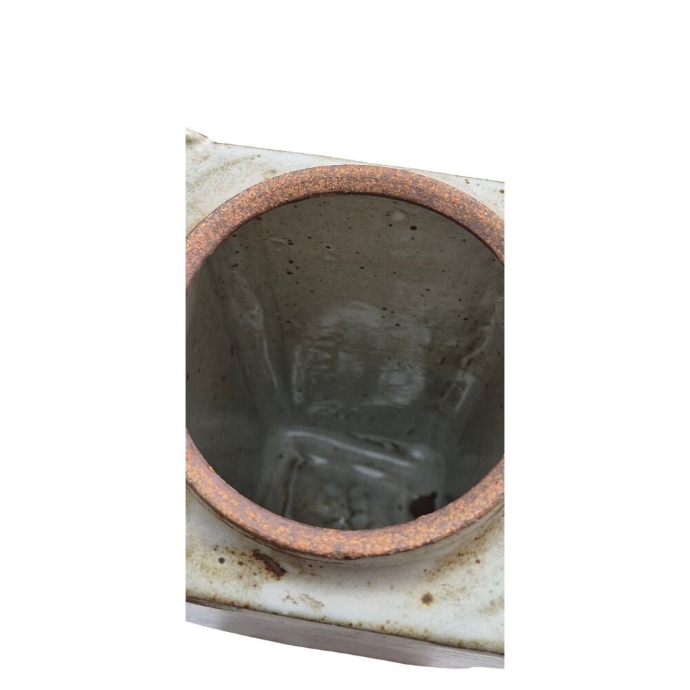 Heavy Stoneware Clay Urn Vase Rustic Floral Rectangular Brown & Beige Glaze - Picture 11 of 13